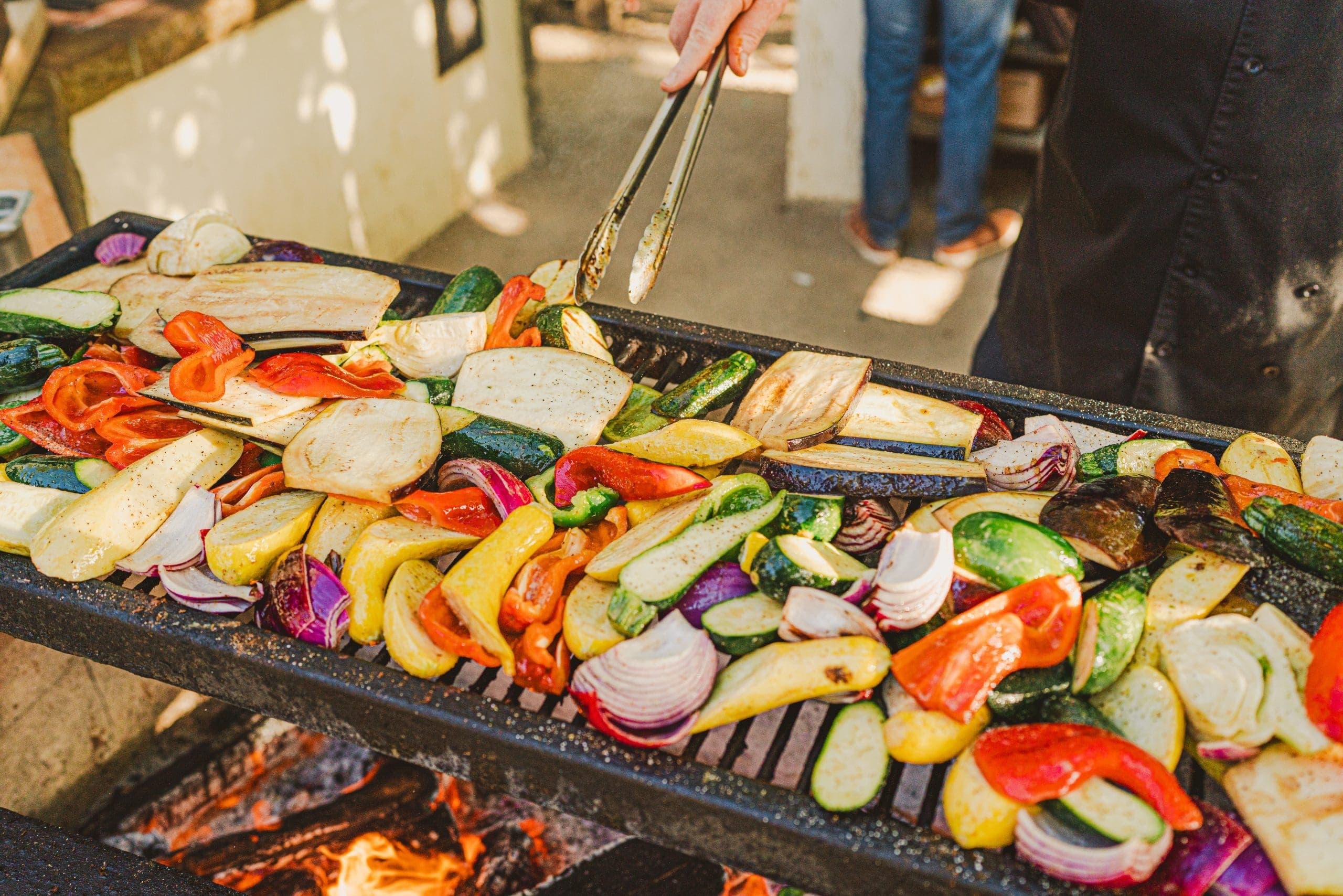 vegetables roasting on a bbq grill